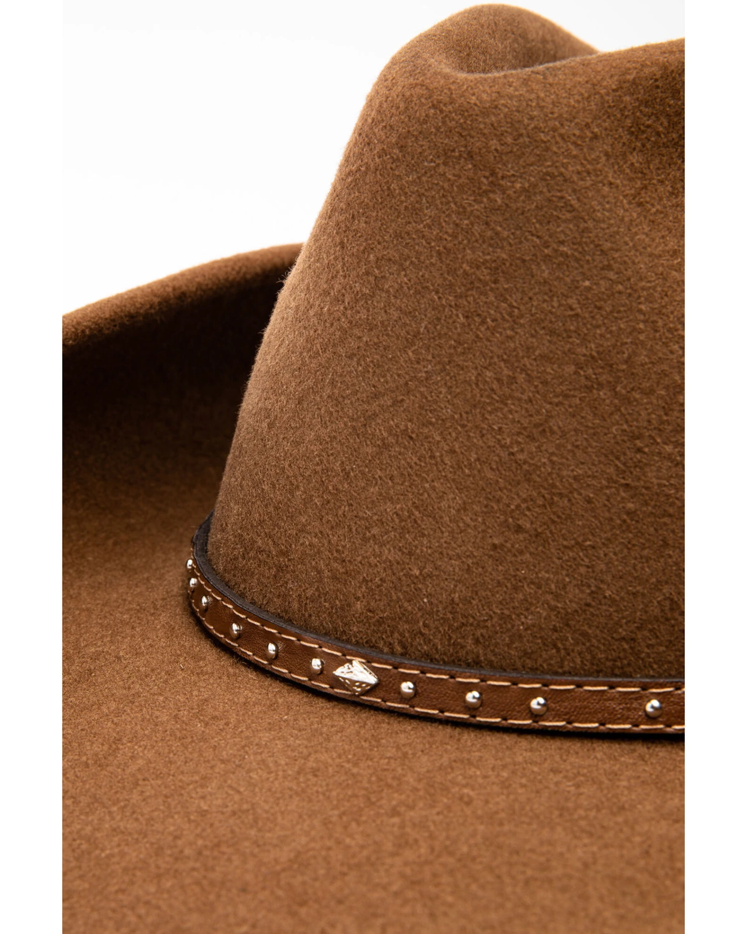 Cody James Men's Fawn Pinch Front Leather Stud Band Wool Hat