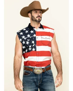 Cody James Men's American Flag Bubba Sleeveless Western Shirt 