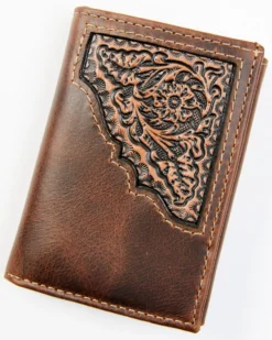 Cody James Men's Brown Tooled Trifold Leather Wallet