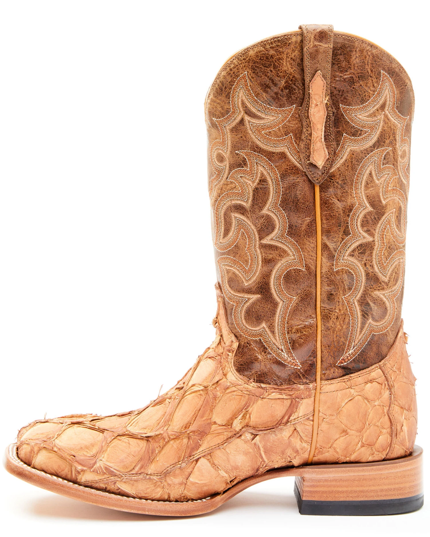 Cody James Men's Caramel Matte Pirarucu Exotic Western Boots - Broad Square Toe