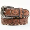 Cody James Men's Lasered Floral Pattern Cream Lace Leather Belt 