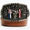 Cody James Men's Longhorn Americana Draped Flag Basketweave Buckle Belt