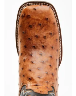 Cody James Men's Full Quill Cognac Ostrich Exotic Western Boots - Broad Square Toe