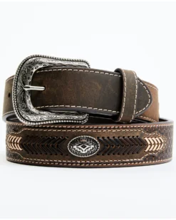 Cody James Men's Brown Southwestern Concho Belt With Lace Detail