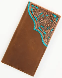 Cody James Men's Turquoise Underlay & Brown Tooled Rodeo Wallet