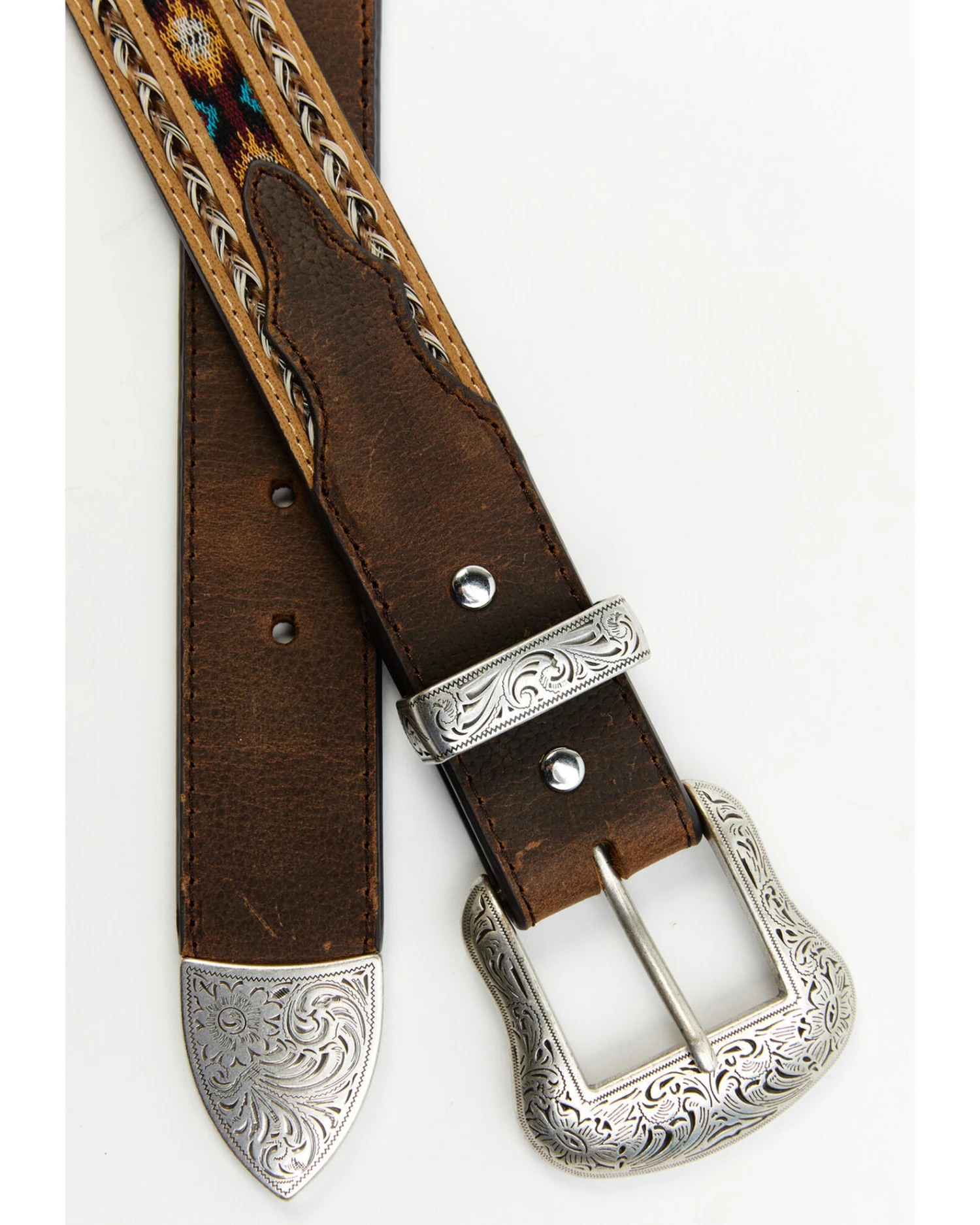 Cody James Brown 3-Piece Horse Hair Laced Southwest Inlay Belt