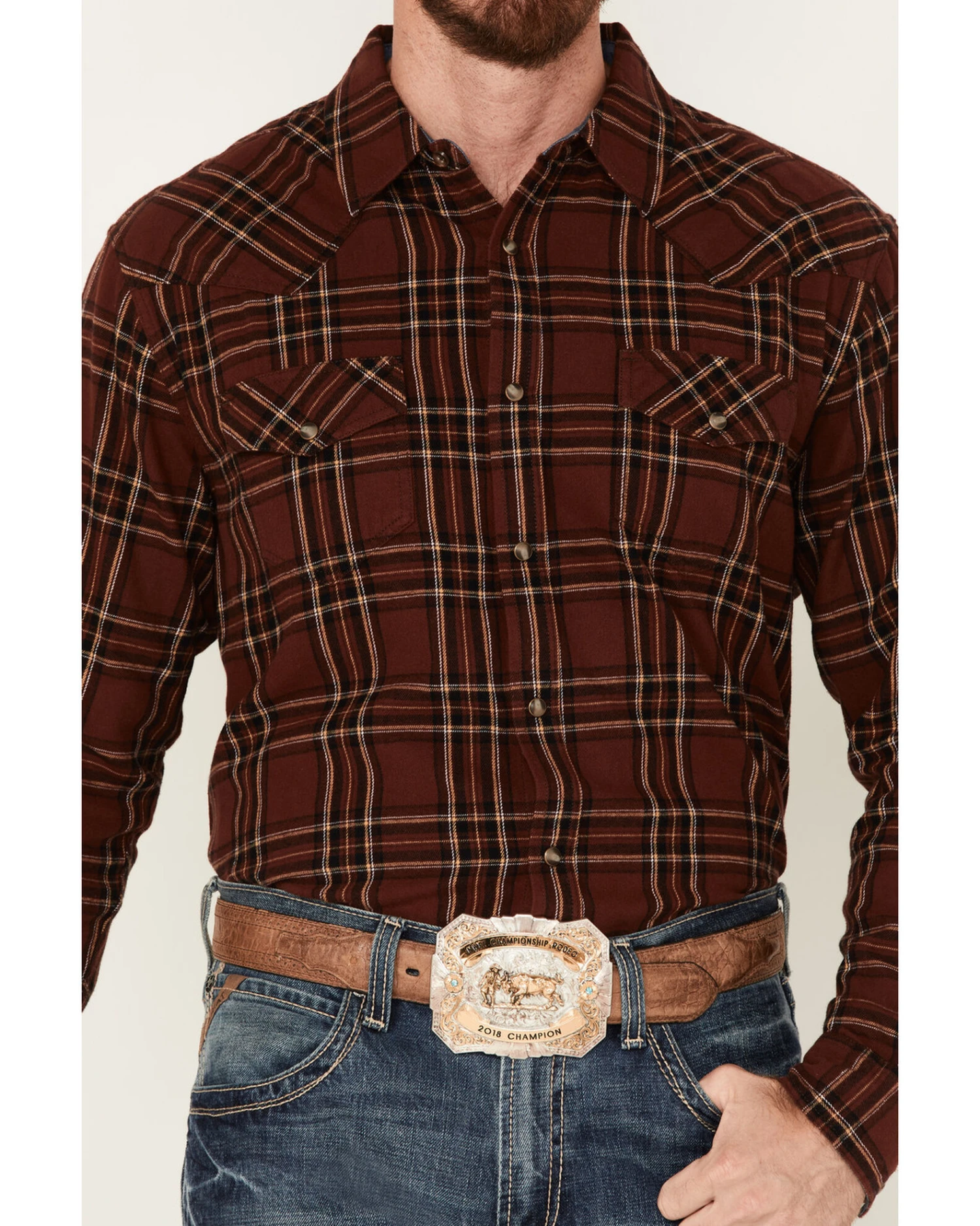 Cody James Men's Rusty Spur Plaid Print Long Sleeve Snap Western Flannel Shirt